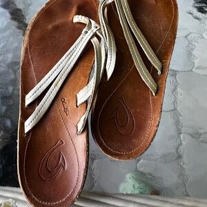 Brown Leather Sandals with White Straps-made by Ola KAI